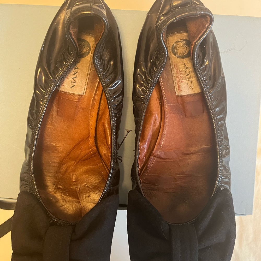 LANVIN Black Ballerina Flats with Bow sz 39.5 - Picture 7 of 8